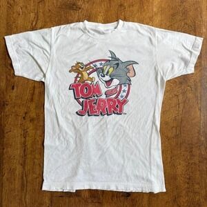 90s style white faded Tom and Jerry Cartoon tee kidcore